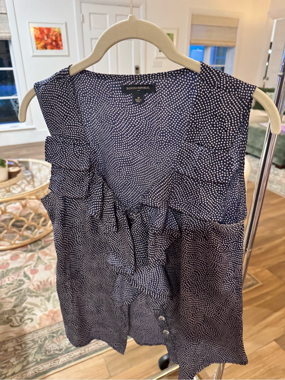 Banana Republic Navy and White Patterned Blouse